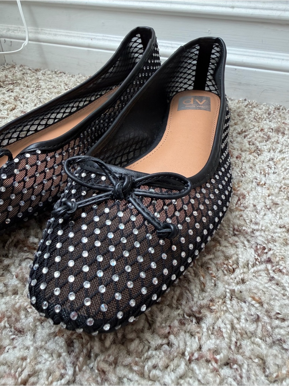 DV by Dolce Vita Black Mesh Rhinestone Bow Flats